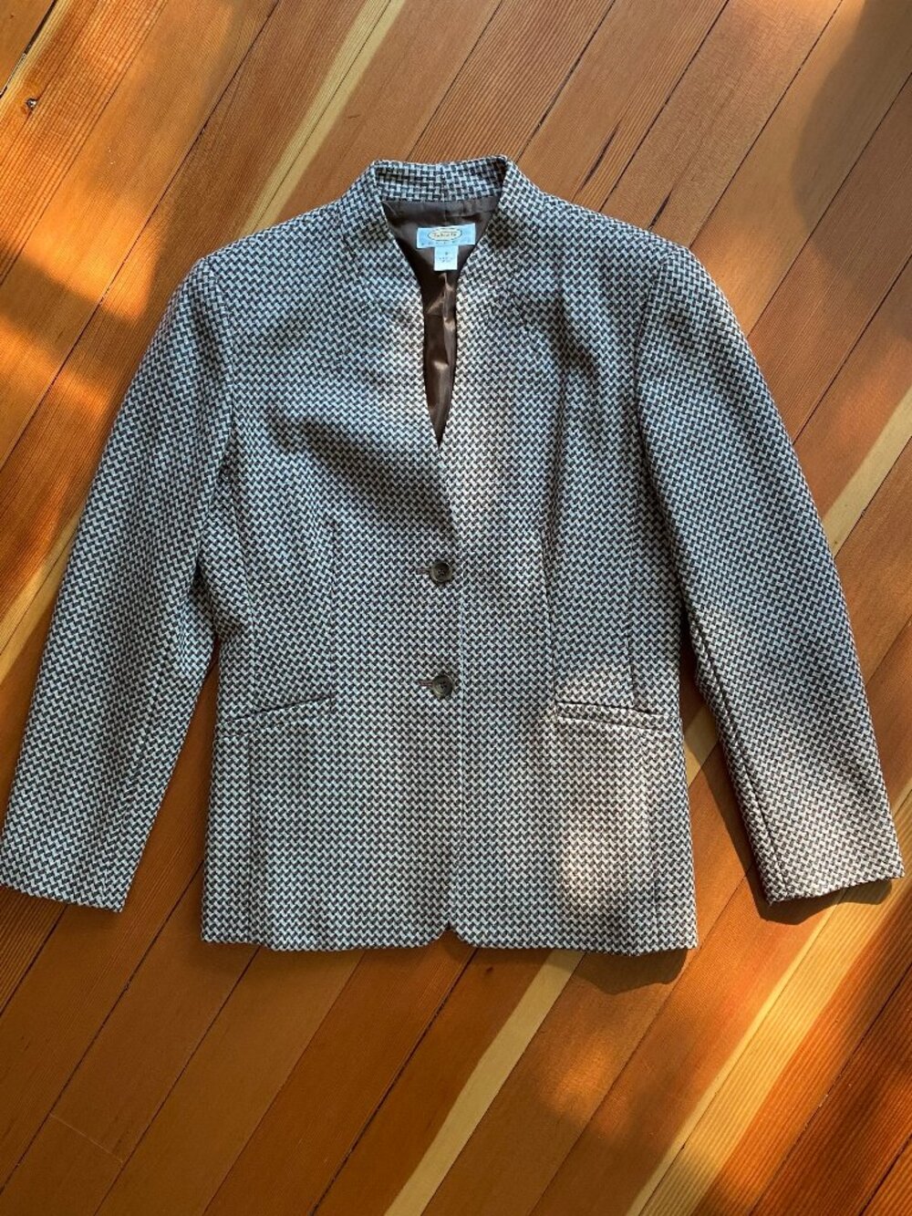 Vintage 90s Talbots Petites Wool Blazer - Brown Houndstooth - Size 8